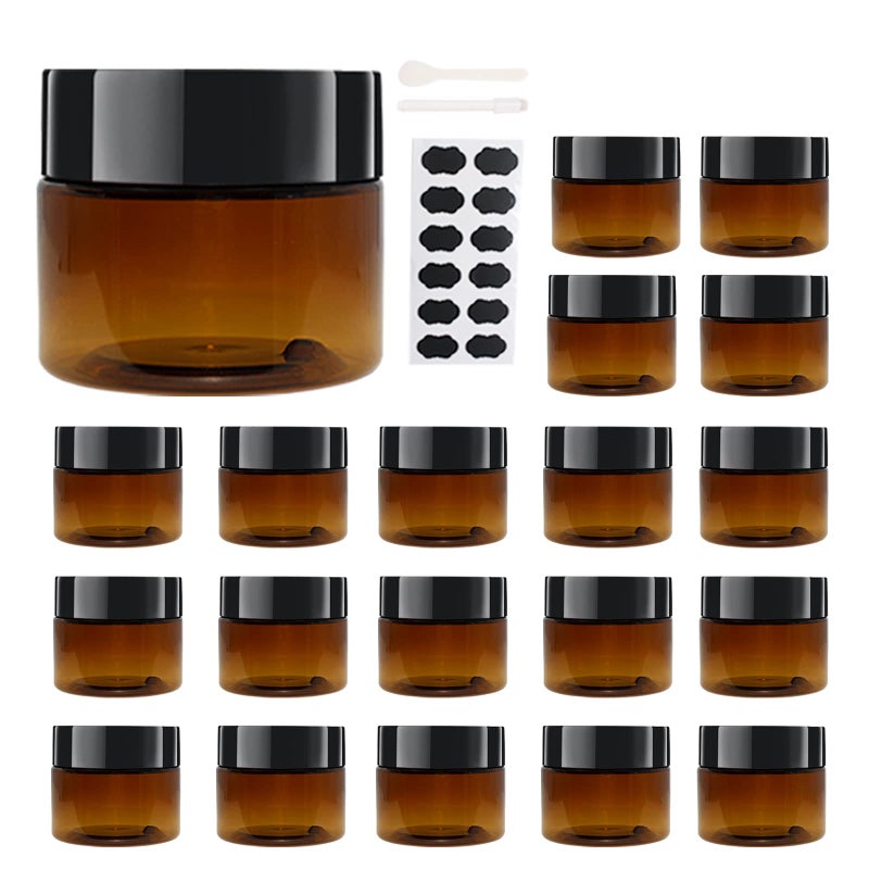 zmybcpack 20 Pack 4 OZ120ml Amber Plastic Jars with Black Lids 10 Spatulas A Pen Labels  PET Storage Container for Cosmetic Cream Gel LotionTravel Jar Plastic Slime Jars